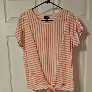 Jones New York Orange and White Striped Short Sleeve Top